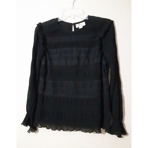 NWT VELVET BY SPENCER & GRAHAM Size S Sheer Ruffeled Long Poet Sleeve TOP BLACK - Picture 1 of 16